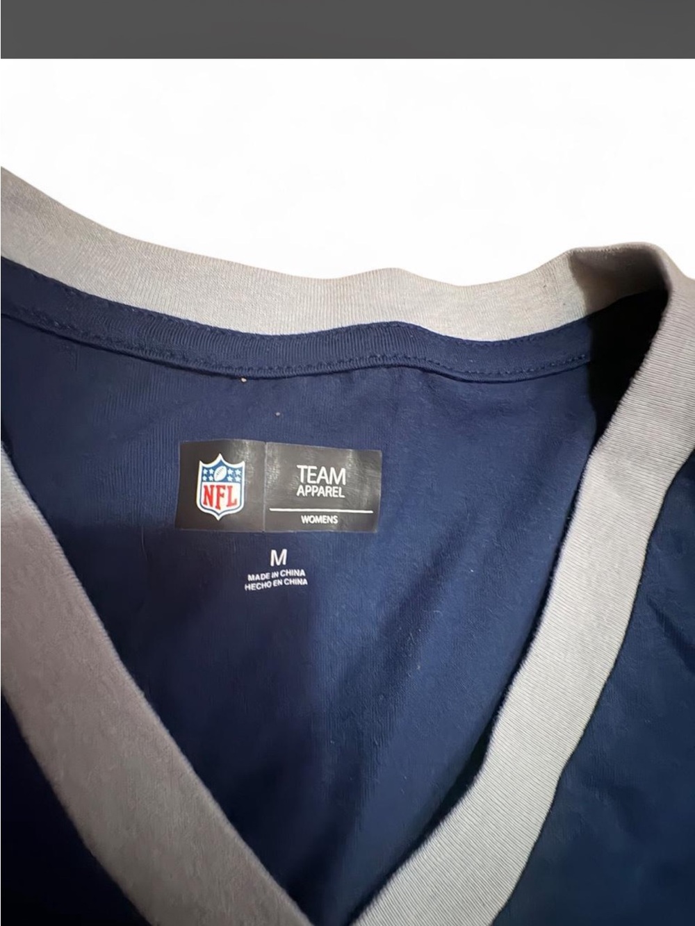 NFL Women's Navy V-Neck with Light Gray Trim